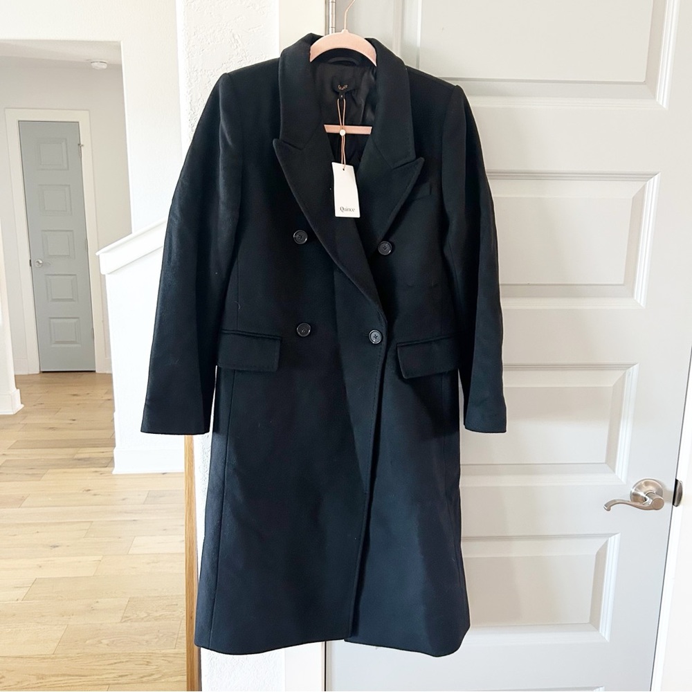 NWT Quince Italian Wool Double-Breasted Coat Black - Picture 3 of 6